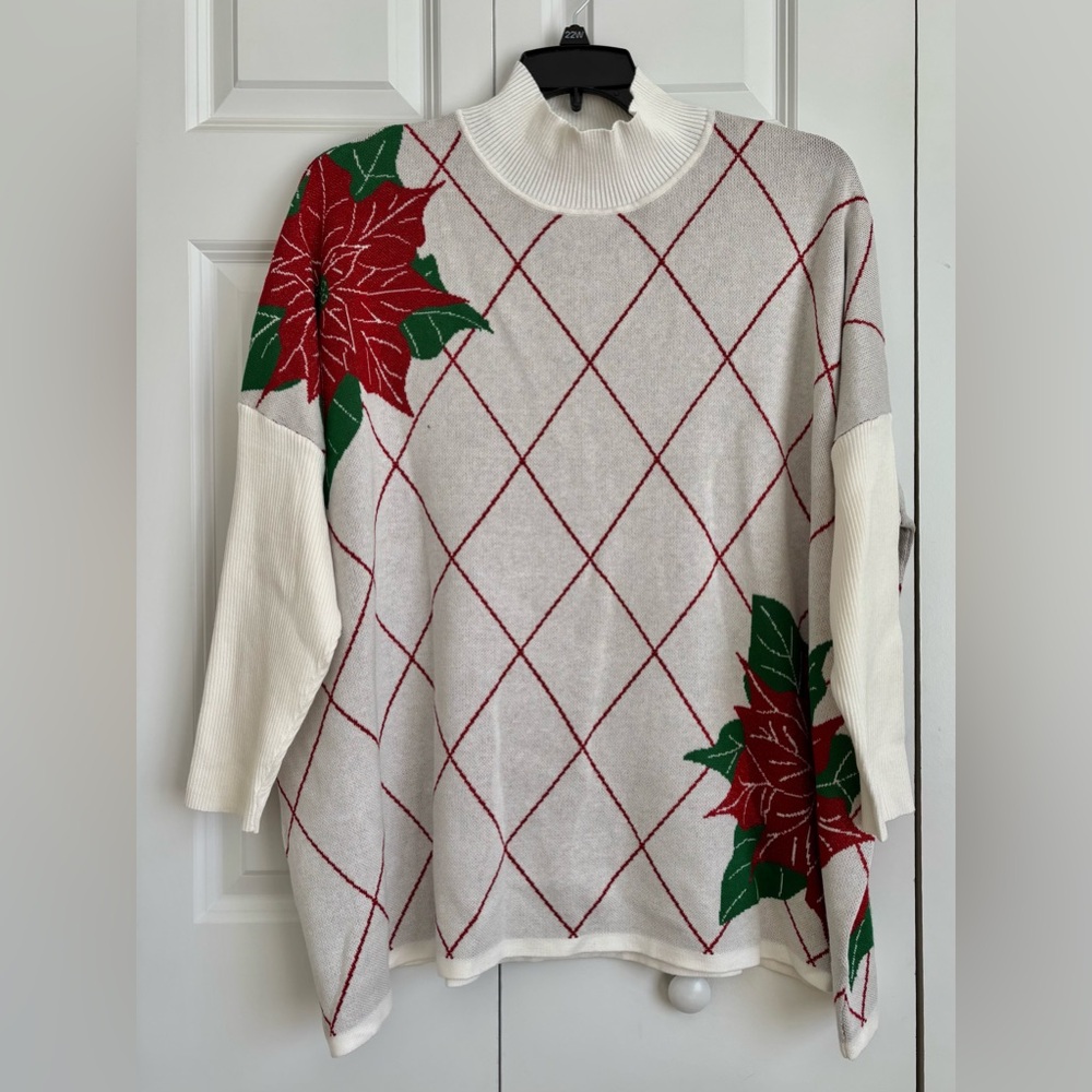 Women's Cream Floral Argyle Sweater